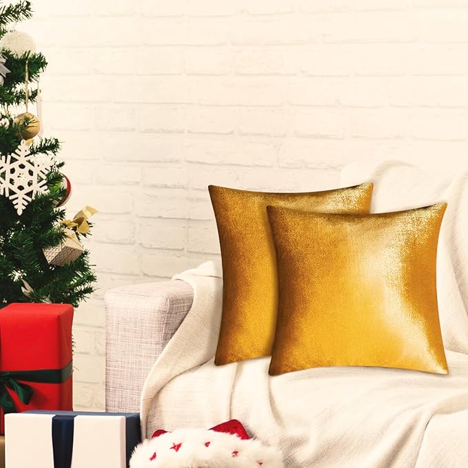 2 Pack 18x18 Pillow Cover Velvet Pillow Covers, Square Throw Pillow Covers for Living Room Decorations Throw Pillow Case, Throw Pillow Cover Cushion Cover for Home Sofa Bedroom Car, Dark Gold