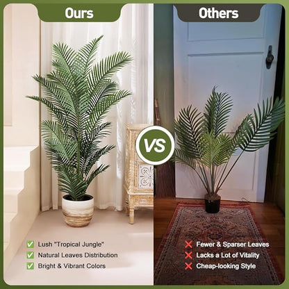 Artificial Palm Tree 6FT Tall Palm Trees UV Resistant Fake Plant Large Potted Faux Tropical Areca Palm Floor Plants for Indoor Outdoor Home Living Room Porch Patio Decor 2 Pack, VN125