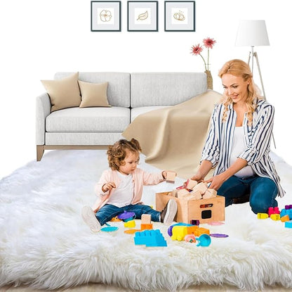 Woolous Large Sheepskin Rug, Genuine New Zealand Sheepskin Wool Mattress Topper or Soft Fluffy Ivory Shaggy Area Carpet for Bedroom, Living Room, 6.5 x 6.5 ft