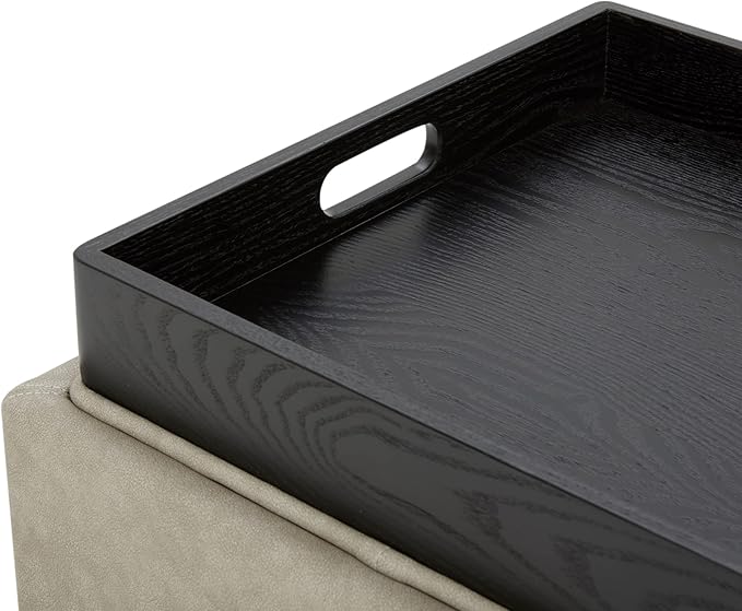 CHITA Storage Ottoman Cube with Tray Lid, Small Footstool with Storage, Square End Table for Living Room and Bedroom, Faux Leather in Stone Gray