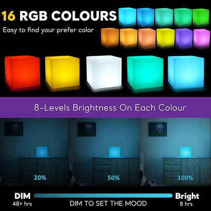6 inch Rechargeable LED Cube Light, 16 Colors Changing Tesseract Light Cubes w/Remote, Dimmable Cosmic LED Cube Mood Lamp, Waterproof Bedside Lamp Night Lights for Kids Nursery Home Party