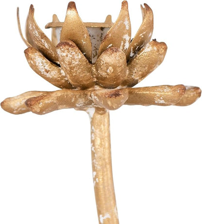 Creative Co-Op Cut Metal Flower Shaped Taper Candle Holder in Distressed Gold Finish (Set of 2 Sizes)