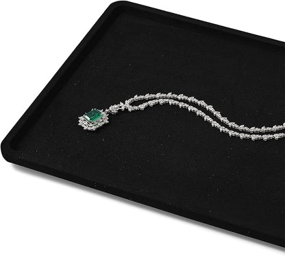 Microfiber Jewelry Display Flat Tray for Rings Earrings Necklace Bracelet, Jewelry Photograph Display Catchall Organizer Tray Dish(L,Black)