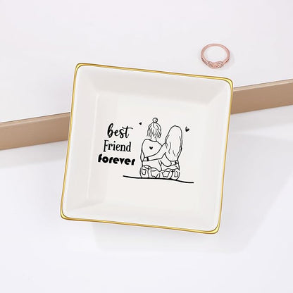 JoycuFF Gift for Women Best Friends Bestie Friendship Gifts for Her Ceramic Ring Dish Decorative Tray Unique Gift For Bestie, Soul Sister, BFF, Birthday Christmas Gift Ideas