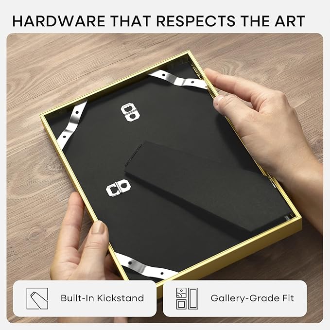 Homeforia A4 Gold Picture Frame, High End Metal 8.3 x 11.7 Frames for Wall or Tabletop, Gold A4 Certificate Frame with Mat A5, 8.3x11.7 Frames Matted to 5.8x8.3 Art, Tempered Glass, Wall Kit, Set of 2