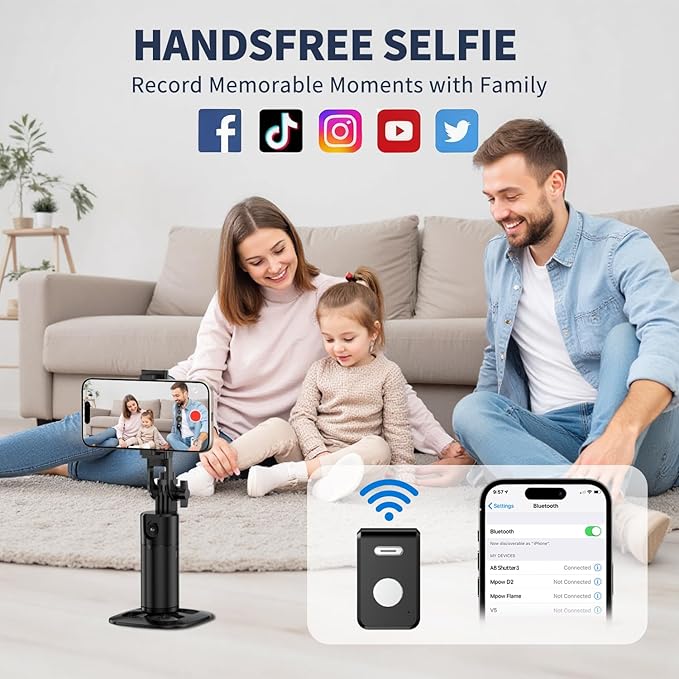 Auto Face Tracking Tripod 360 Rotation iPhone Desk Stand. Cell Phone Photo Vlogging Kit with Remote & Gesture Control. Rechargeable Smart Shooting Selfie Fill Light Stand for Live Record Tiktok No App