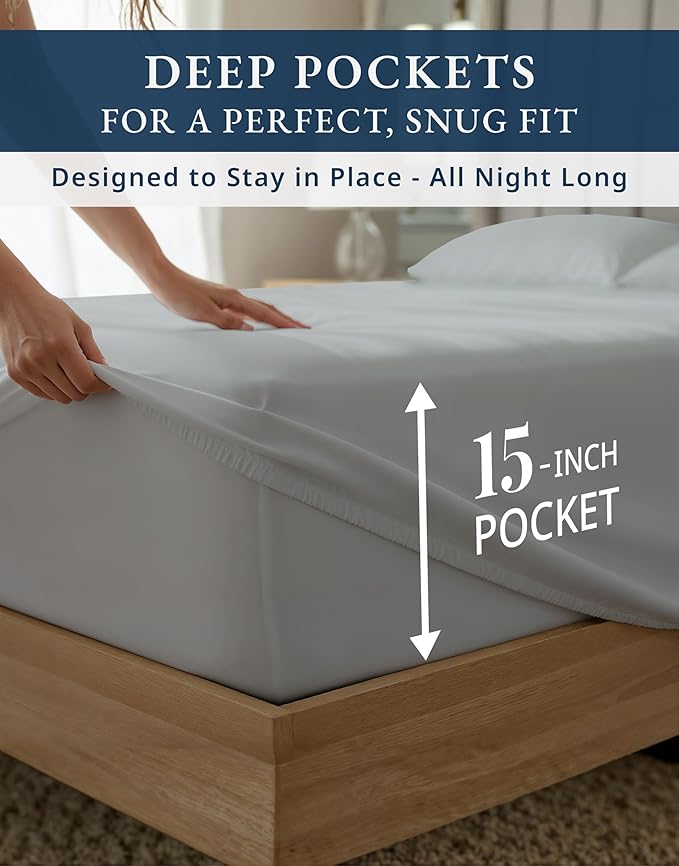 LANE LINEN 100% Cotton Full Bed Sheets - 1000 Thread Count, Sustainably Produced Luxury Hotel Like Thick Full Size Sheets Set, Naturally Temperature Regulating Machine Washable Cotton Sheets - Silver