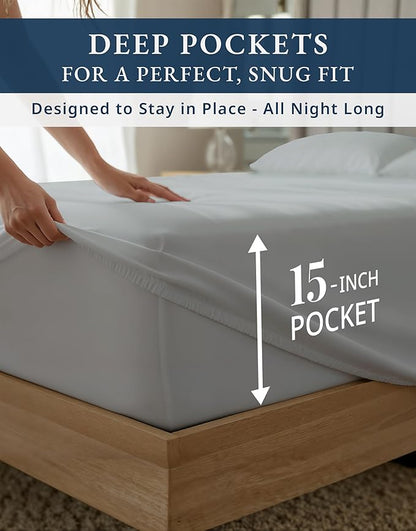 LANE LINEN 100% Cotton Full Bed Sheets - 1000 Thread Count, Sustainably Produced Luxury Hotel Like Thick Full Size Sheets Set, Naturally Temperature Regulating Machine Washable Cotton Sheets - Silver
