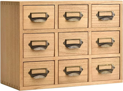 KIRIGEN Wood Drawer Organizer Desktop Storage Cabinet Box Drawers for Home Office Desk Organization and Storage 9 Drawer Mini Chest with Metal Handles Natural (9CG-NA)