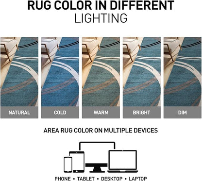 Rugshop Modern Wavy Circles Design Area Rug, Fade-Resistant Carpet for Living Room, Dining Room, or Office, Grand Room,Open Spaces,Blue, 12' x 15'