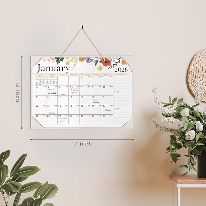 Ospelelf Desk Calendar 2026-2027 Wall Monthly Planner 12"x17" Leather Pad with Protective Cover 18 Months January 2026 - June 2027 White Floral