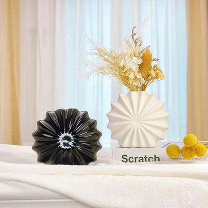 Black and White Ceramic Vase Set of 2, Small Striped Ceramic vases, Cute Modern Home Decor Flower Vase, vases for centerpieces, Bud vases for Decor, Farmhouse Small Ceramic vases Set
