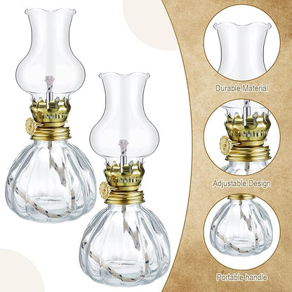 Yexiya 6 Set Vintage Glass Kerosene Lamp Rustic Oil Lamp Lantern Chamber Oil Clear Kerosene Hurricane with 6.6 ft Extra Wick for Indoor Use Lighting Decor Emergency (Pumpkin Style)