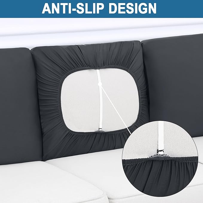Smiry Printed Couch Cushion Covers, Stretch Soft Couch Covers for Sofa, Washable Non-Slip Sofa Slipcover Furniture Protector for Indoor and Outdoor (Backrest L, Dark Grey)