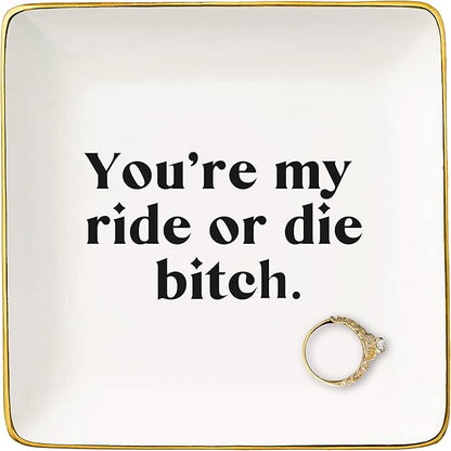 NZY Funny Best Friend Ring Dish Gift-Thank You Wedding Graduation Birthday Farewell Christmas Gift for Women,Bff,Bestie,Sister-Jewelry Tray Trinket Holder-You're My Ride