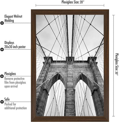 Americanflat 20x30 Poster Frame with Polished Plexiglass - Wide Picture Frames Made of Engineered Wood for Vertical or Horizontal Wall Display - Epic Collection - Walnut