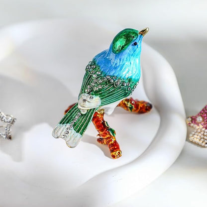 YU FENG 3.1inch Blue Bird on a Branch Trinket Box Small Hinged Trinket Boxes Bird Enamel Jewelry Trinket Box Animal Figurine Ring Box Christmas Gift for Daughter Girl Women