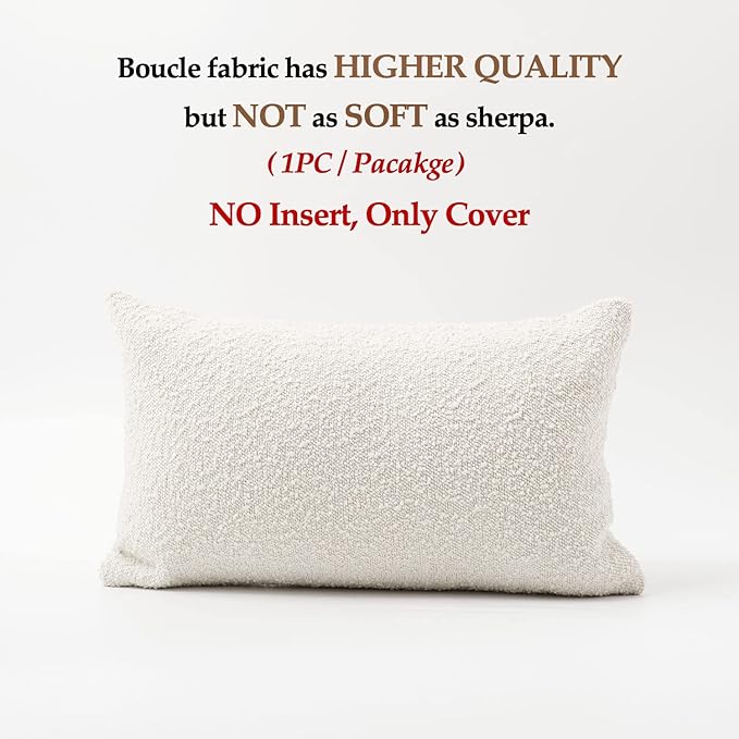 DOMVITUS Boucle Pillow Covers 12x20 Luxury Throw Pillow Covers Decorative Pillows for Bed Sofa Pillows for Living Room Accent Couch Pillows Soft Cushion Case, 1PC, Ivory