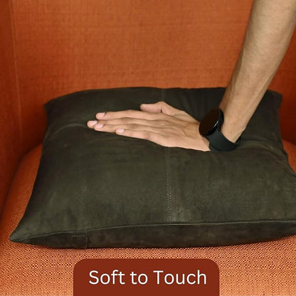 LL LEATHER LOVERS Genuine Suede Leather Pillow Cover, 18x18 Inch Case for Lumbar Throw Couch Pillows, Thick & Soft Cushion Covers for Sofa Bed Home Decor (Suede Deep Forest Green Plain Pack of 2)