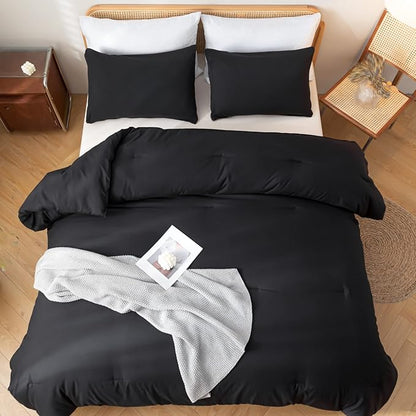 ROSGONIA Oversized King Comforter Black, 3pcs(1 Boho Comforter & 2 Pillowcases) Soft Lightweight Oversized King Size Comforter Sets All Season Bedding