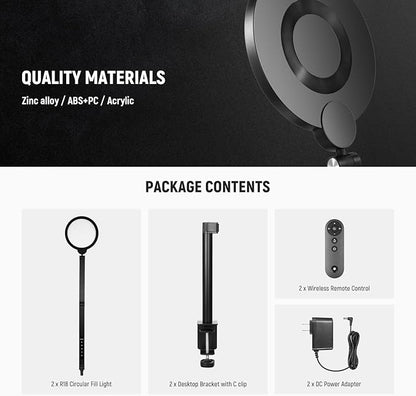 NEEWER Basics 18W 7" Ring Light with Desk Stand/C Clamp, 2 Pack 3000K-6500K Dimmable Full Screen LED Circle Lighting for Video Conference Streaming Phone Selfie Recording Laptop Computer Zoom, R18