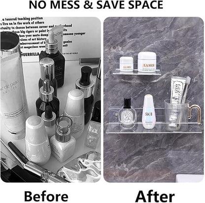 Bringsine Set of 2 Acrylic Floating Wall Shelves Hanging Shelves, Adhesive Wall Display Shelf Stand for Plant Pot, Speaker, Security Camera, Figures in Office and Home, 8 x 6 Inch