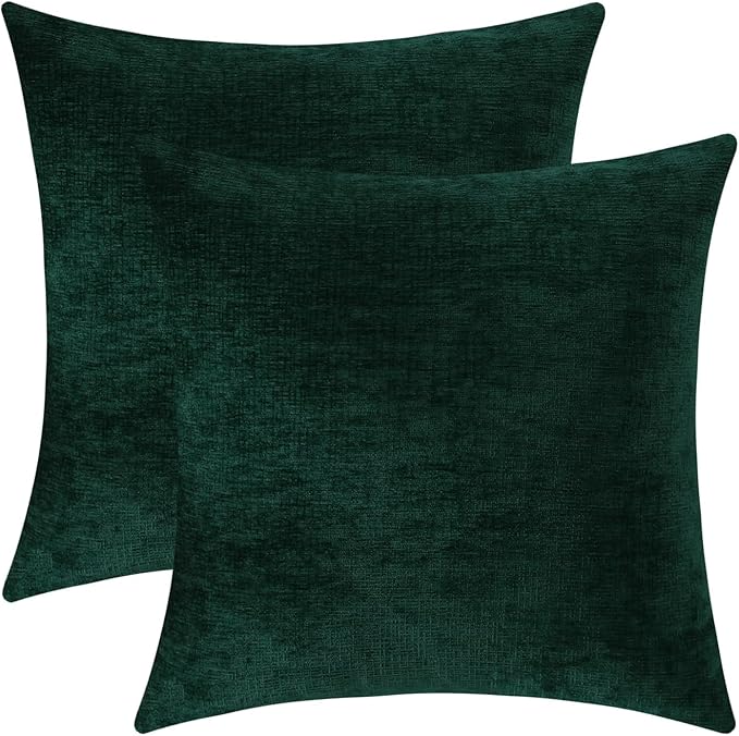 Jeneoo Hunter Green Decorative Throw Pillow Covers Soft Chenille Comfy Square Couch Cushion Cases for Living Room Sofa Decor (Set of 2, 20 x 20 Inches)