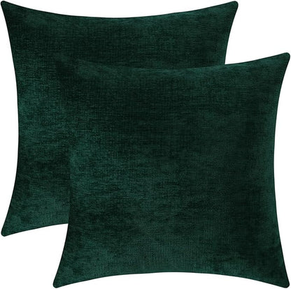 Jeneoo Hunter Green Decorative Throw Pillow Covers Soft Chenille Comfy Square Couch Cushion Cases for Living Room Sofa Decor (Set of 2, 20 x 20 Inches)