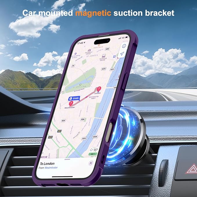 Compatible with iPhone 16 Plus Case with Invisible Magnetic O-Ring Stand Military-Grade Translucent Case for iPhone 16 Plus 6.7" [Compatible with Mag-Safe][Great Grip Feeling], Purple