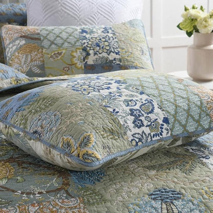 Cotton Bedspread Quilt Sets Reversible Bedding Coverlet Sets 3 Pieces Vintage Floral Patchwork Paisley Green Rustic Bedspread, Queen Size