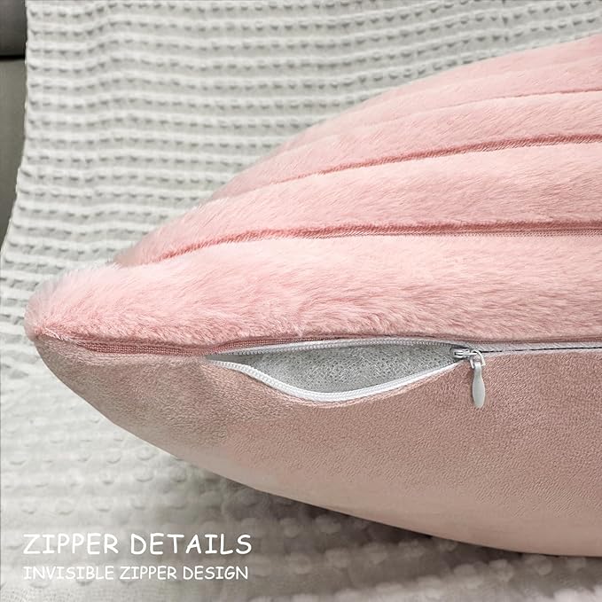 4 Pack 18x18 Pillow Cover Velvet Pillow Covers, Faux Fur Square Throw Pillow Covers for Living Room Decorations Throw Pillow Case, Throw Pillow Cover Cushion Cover for Home Sofa Bedroom Car, Pink