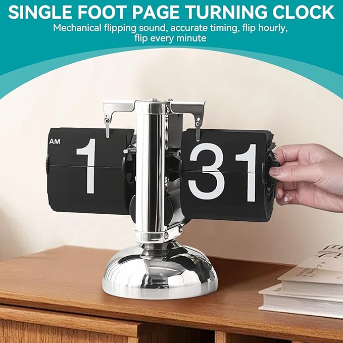 Flip Desk Clock,Retro Digital Flip Down Clock,Retro Minimalist Single Foot Mechanical Auto Desk Digital Display for Home Livingroom(Black)
