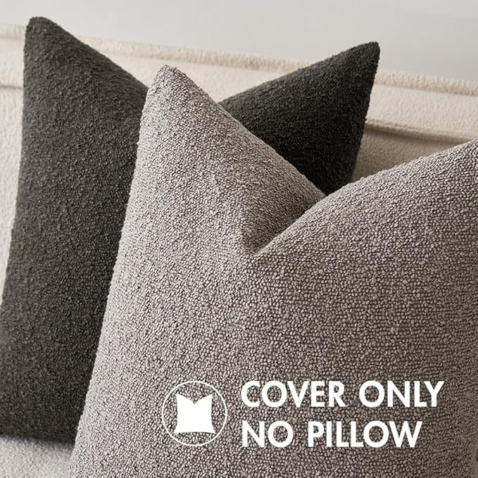 MIULEE 22x22 Inch Decorative Euro Sham Throw Pillows for Bed Set of 2 Textured Boucle Neutral Winter Throw Pillow Covers Dark Coffee Accent Solid Euro Couch Pillowcases Sofa Livingroom Home Decor