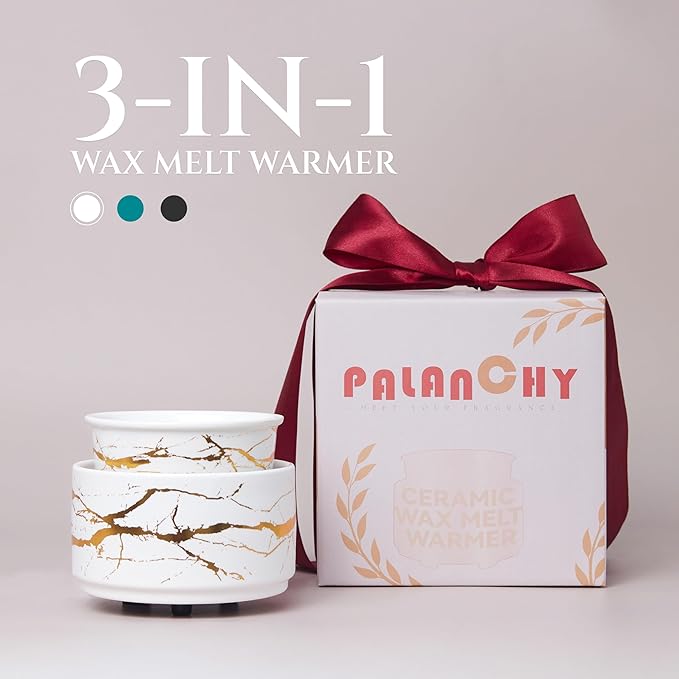 PALANCHY Wax Melt Warmer Ceramic 2-in-1 Oil Burner Electric Candle Wax Warmer Burner Melter Fragrance Warmer for Scented Waxs Home Office Bedroom Aromatherapy Gift& Decor (Green Gold)