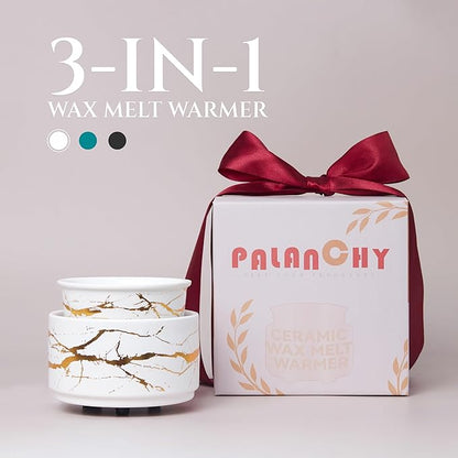 PALANCHY Wax Melt Warmer Ceramic 2-in-1 Oil Burner Electric Candle Wax Warmer Burner Melter Fragrance Warmer for Scented Waxs Home Office Bedroom Aromatherapy Gift& Decor (Green Gold)