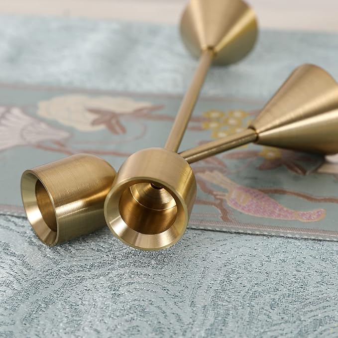 Brass Gold Candlestick Holder - Set of 6 Taper Candle Holder, Vintage Decorative Centerpiece for Table Mantel Wedding Housewarming Gift
