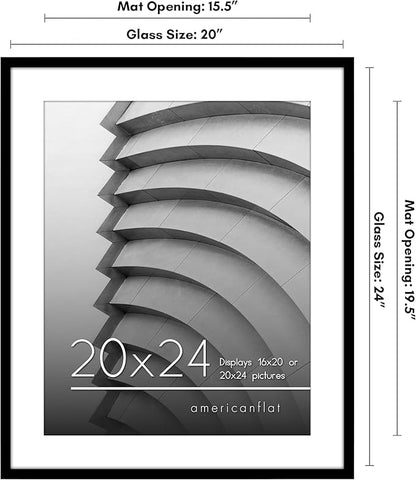 Americanflat 20x24 Picture Frame with Polished Plexiglass - Use as 16x20 Frame with Mat or Display 20x24 Photo Without Mat - Streamline Collection - Thin Border Picture Frames for Wall - Black
