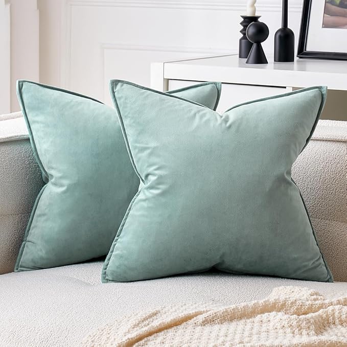 MIULEE Blue Grey Decorative Velvet Throw Pillow Covers Soft Pillow Covers Soild Square Cushion Case for Sofa Bedroom 18x18 Inch 45x45 cm