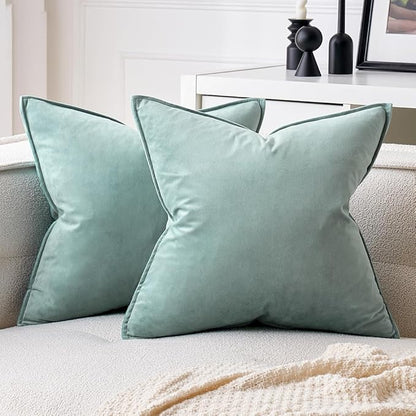 MIULEE Blue Grey Decorative Velvet Throw Pillow Covers Soft Pillow Covers Soild Square Eruo Sham Cushion Case for Sofa Bedroom 24x24 Inch 60x60 cm