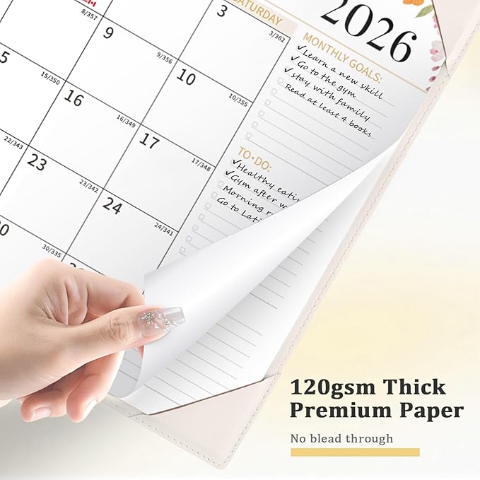 Ospelelf Desk Calendar 2026-2027 Wall Monthly Planner 12"x17" Leather Pad with Protective Cover 18 Months January 2026 - June 2027 White Floral
