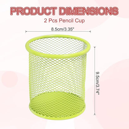 uxcell 2Pcs Mesh Pencil Holder, Metal Pen Cup Desk Organizer Makeup Brush Cup Holder for Home, Office, Classroom(Green)