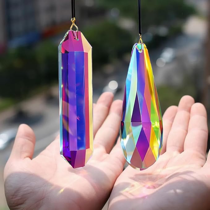 2PCS 4.7" Crystal Suncatcher for Window, Rainbow Prism Sun Catcher Hanging Crystal Prisms, Suncatchers for Windows, Room, Garden Fantasy Home Decor (ABColor 2Pcs)