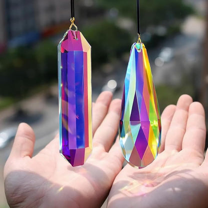 2PCS 4.7" Crystal Suncatcher for Window, Rainbow Prism Sun Catcher Hanging Crystal Prisms, Suncatchers for Windows, Room, Garden Fantasy Home Decor (ABColor 2Pcs)