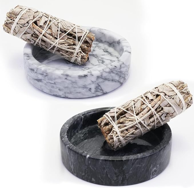 Handmade Natural Marble Incense Holder for Sticks and Cones-with 9 Holes, Multi-Functional Incense Burner Holder for Incense Sticks and Cones, Perfect Home Decor(Gray Marble, 4.7inch