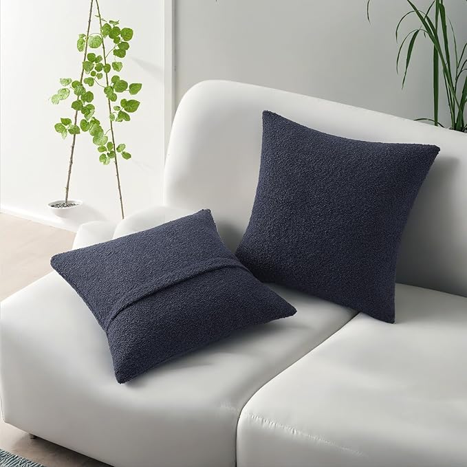 HAUSSY Set of 2 20x20 Decorative Throw Pillow Covers, Soft Cozy Textured Boucle Couch Cases, Home Decor for Couch Bed Living Room, Navy Blue