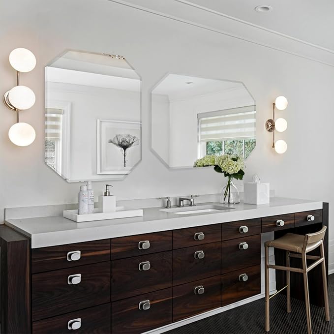 Chende 2 Packs Octagonal Bathroom Mirror with Beveled Edge, 18" x 36" Modern Frameless Vanity Mirror for Bedroom, Entryways, Washrooms, Living Rooms, Horizontal/Vertical Hanging