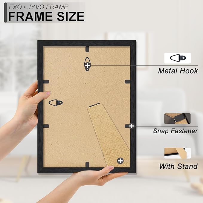 Engineered Wood 8x11 Picture Frame Set of 3, Black Frame for 8 x 11 Inch Picture Poster Photo, Light Weight 8 by 11 Frame with Wood-grain for Wall - 3 Pack/Black/8"x11"