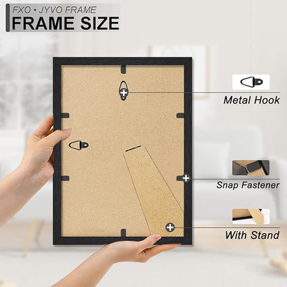 Engineered Wood 8x11 Picture Frame Set of 6, Black Frame for 8 x 11 Inch Picture Poster Photo, Light Weight 8 by 11 Frame with Wood-grain for Wall - 6 Pack/Black/8"x11"