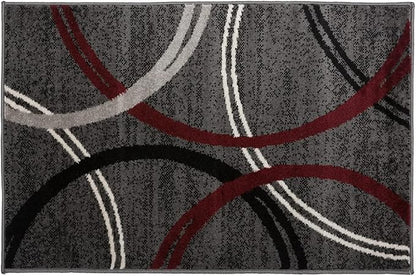 Rugshop Modern Wavy Circles Design Non-Shedding Accent Rug, Carpet for Entryway or Bathroom, Red, 2' x 3'