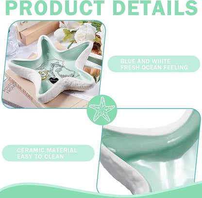OSOPOLA Ceramic Starfish Jewelry Tray - Ocean-themed Decorative Ring Holder Dish Key Tray Cute Jewelry Plate Trinket for Women,Home Decor,Christmas Birthday Gifts HE02SFL